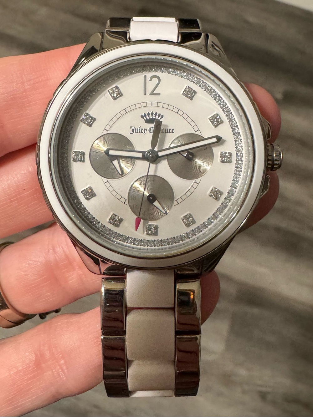 Juicy Couture Silver and White Crystal Dial Bracelet Watch